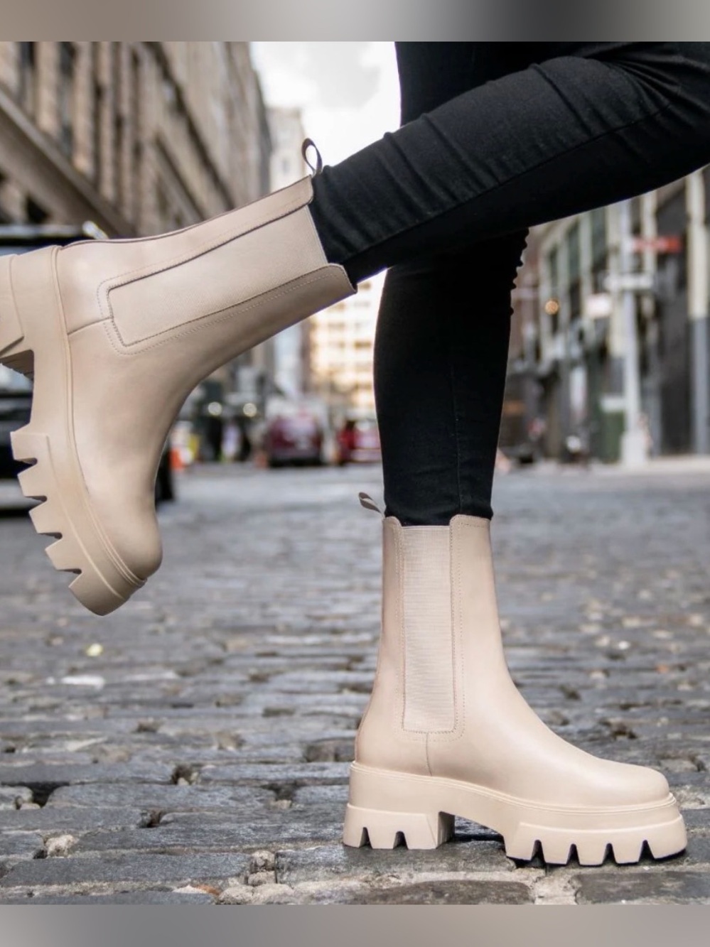 Thursday Boots Chelsea platform Cream colored Reign mid calf sz 6.5 NEW IN BOX